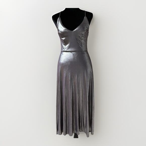 Halston Heritage Dresses & Skirts - HALSTON HERITAGE Gown Women's Size 0 Gun Metal Shimmer Midi Strappy Sleeveless